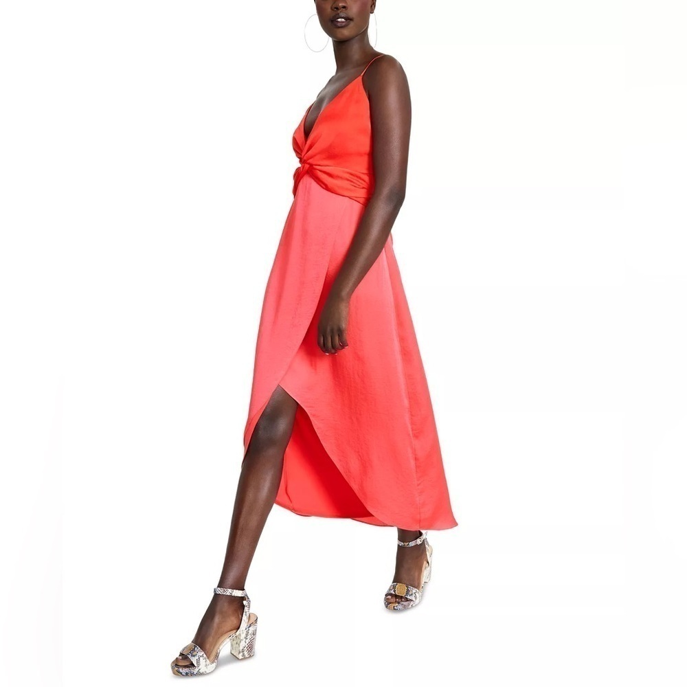 BAR III Twist-Front Two-Tone Midi Silky Dress​ - Picture 8 of 10